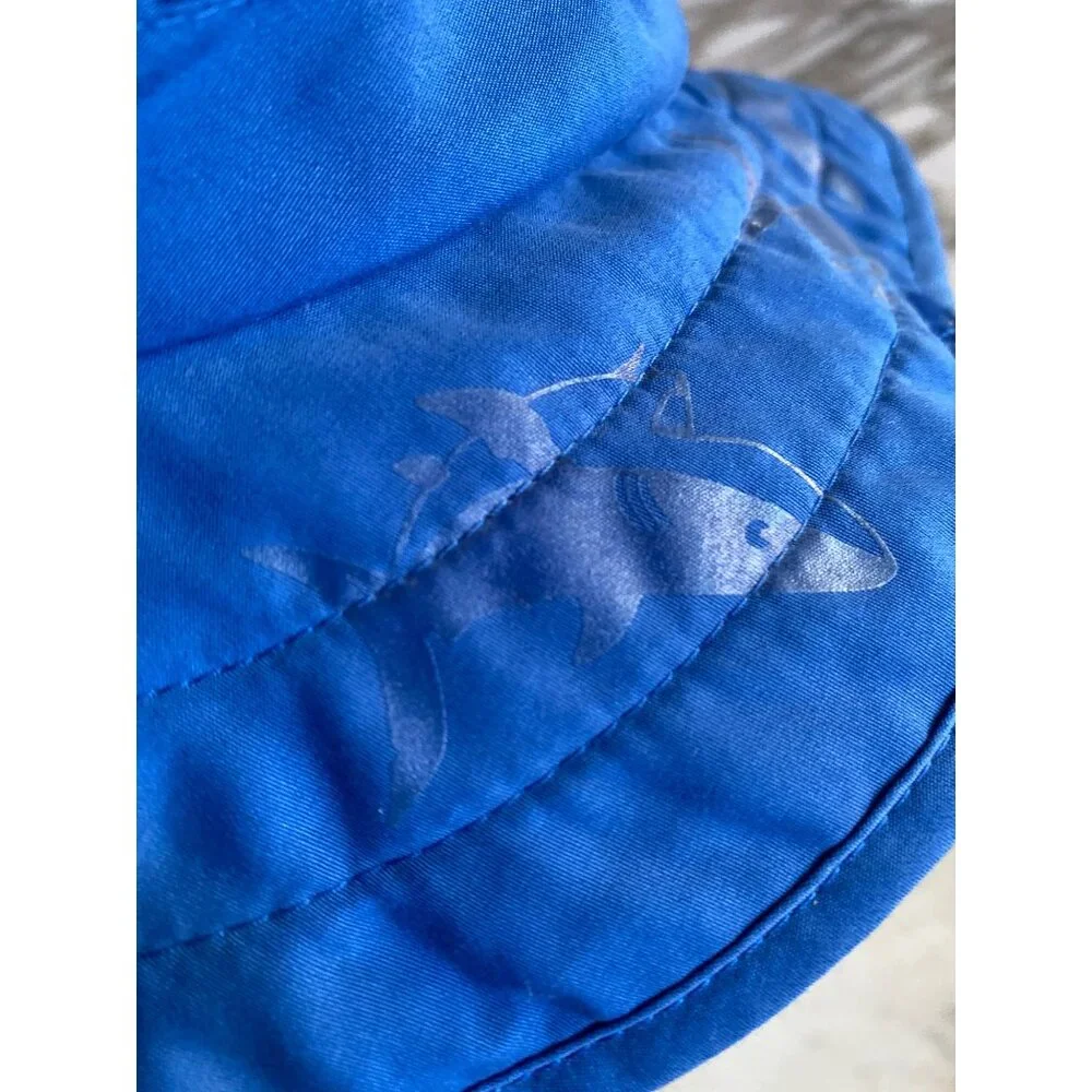 Sun‎ Protection Zone Kids Blue Shark Print Bucket Hat 50+ UPF Adjustable Strap